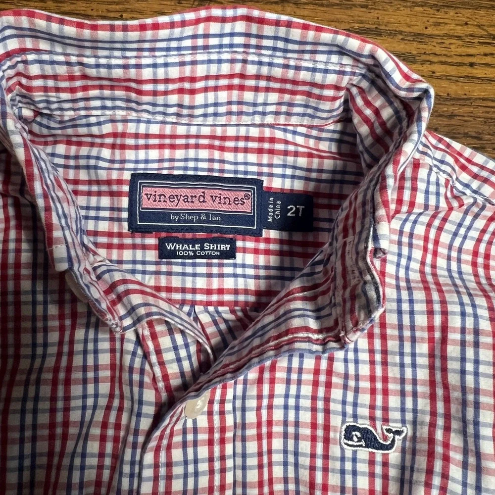 Vineyard Vines boys red checkered button down dress shirt 2T B1G1 50% off - Picture 2 of 3